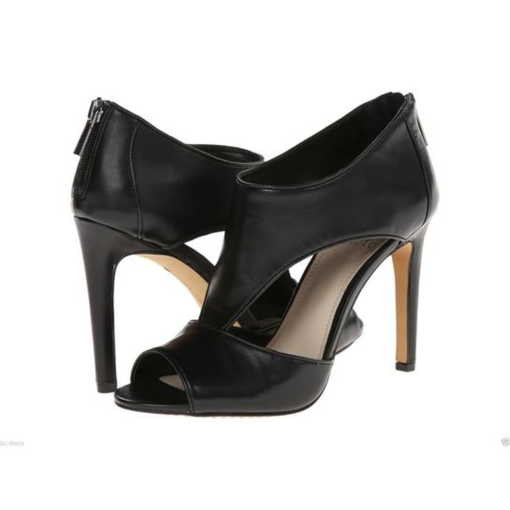 Vince Camuto Black Napa Leather Open Toe-Zip Back